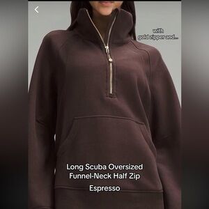 NWT Lululemon Espresso Funnel-Neck Half Zip long Sz xs/s